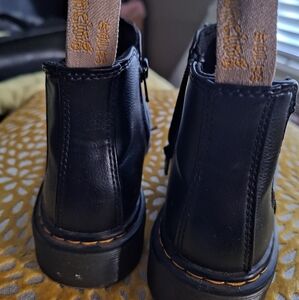 Dr. Martens Slip Resistant Black Chelsea Boots with Yellow Stitching